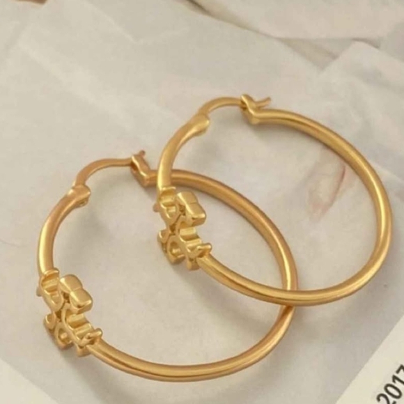 Tory Burch Gold Logo Hoop Earrings - Picture 3 of 5